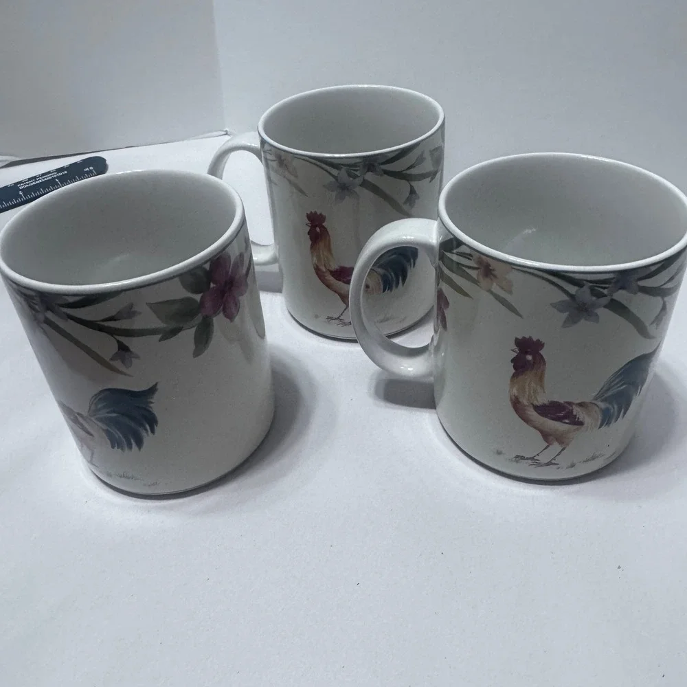 Coventry Spring Rooster coffee mugs set of 3 multi colored farmhouse tea cups